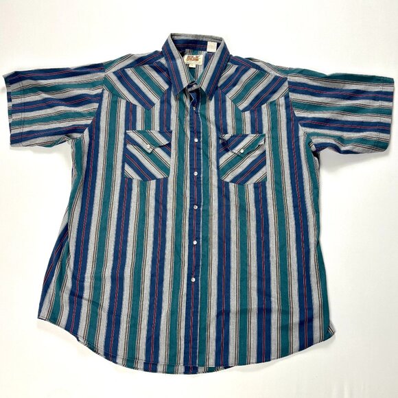 VTG Ely Cattleman Mens Western Pearl Snap Shirt Striped Sz XL Pockets Cowboy - Picture 1 of 6